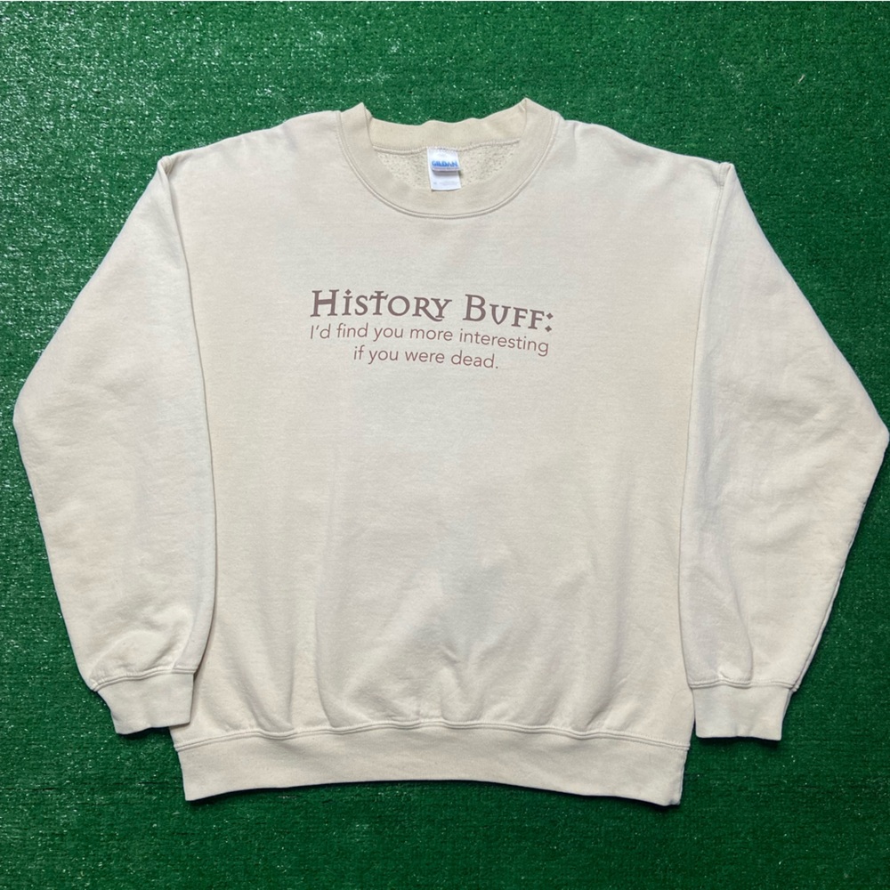 Gildan Men's Cream Crewneck Sweater - History Buff Graphic